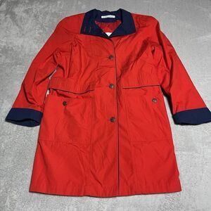 Vintage Misty Harbor Trench Coat Raincoat Size‎ 10P Petite Hood Lined Red Blue